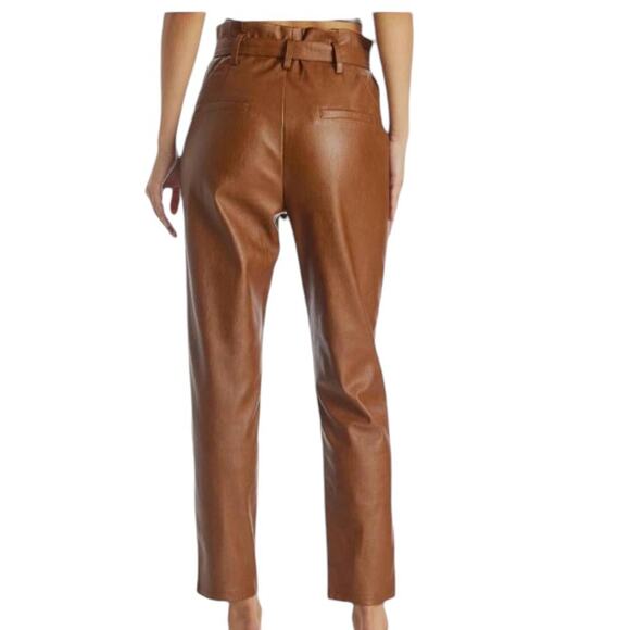 Lucy Paris Faux Leather Paperbag High Waist Ankle Pants Cognac NEW Medium - Picture 4 of 7